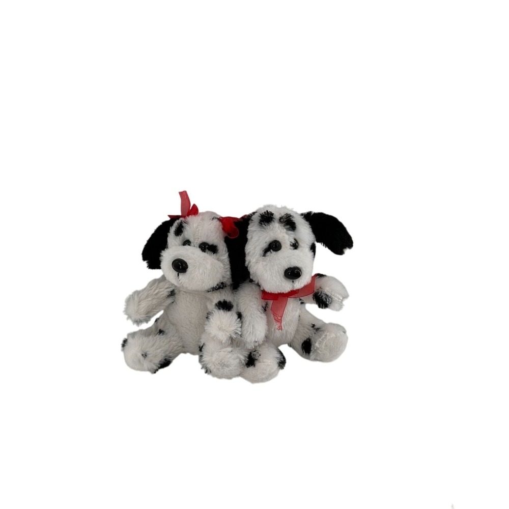 Megatoys Dalmatian Puppy Plush Pair Red Bows 8" Soft Stuffed Animals Dog Pair